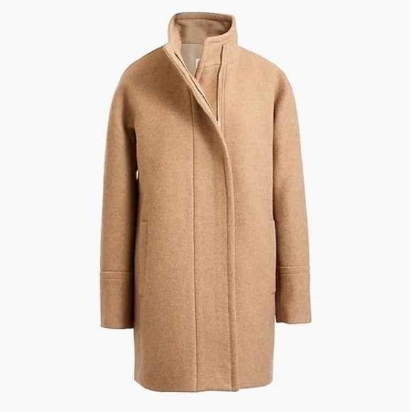 nwt j.crew mock neck full zip tan city coat jacket 2 xs